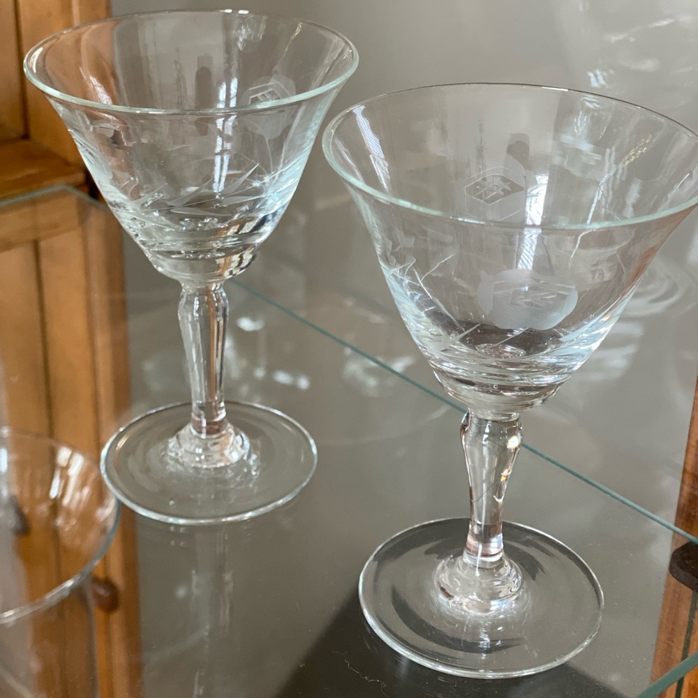Set of 2 etched glass cordials